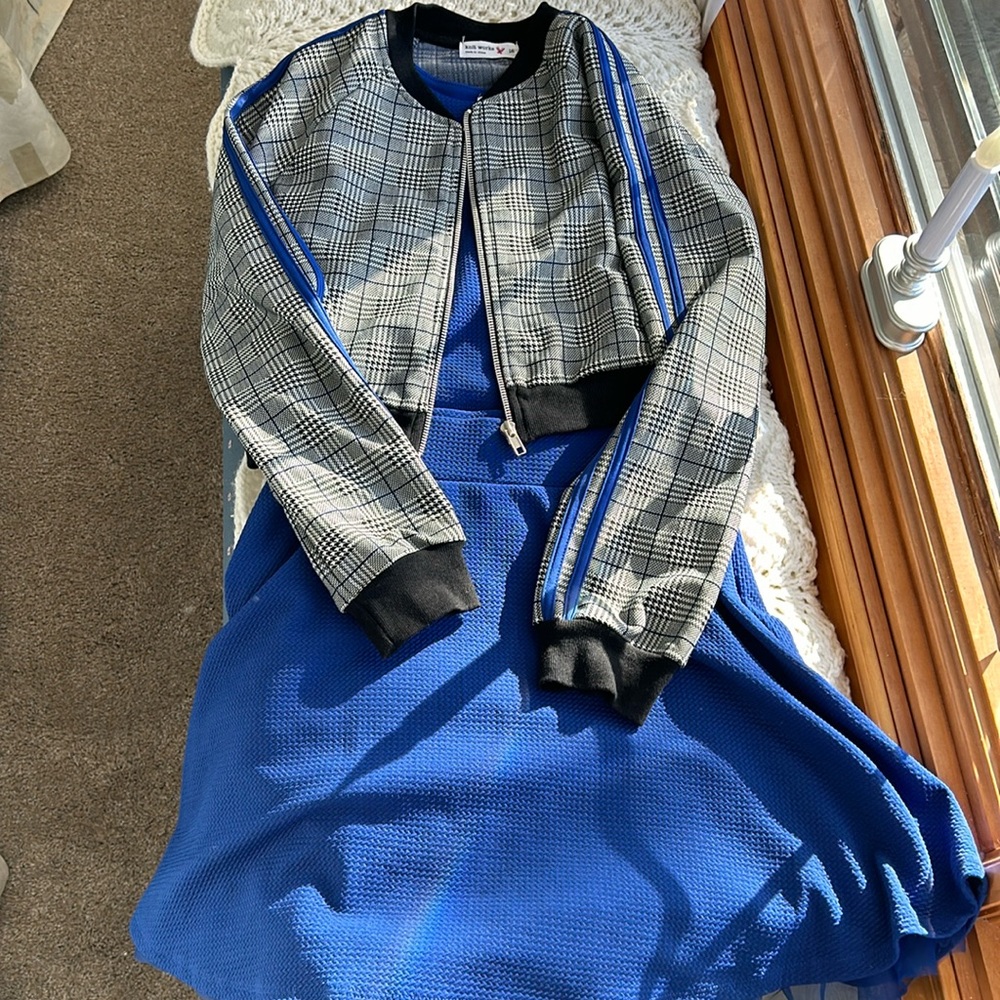 Knit Works — Kids 16. Jacket, top, and skirt.